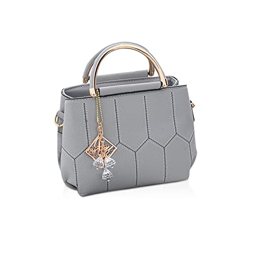 NICOLE & DORIS Handtasche Damen Klein Schultertaschen PU Leder Frauen Umhängetasche Henkeltasche Mini Tasche Damen Kuriertaschen Crossbody Tragentasche mit Anhänger Hellgrau von NICOLE & DORIS
