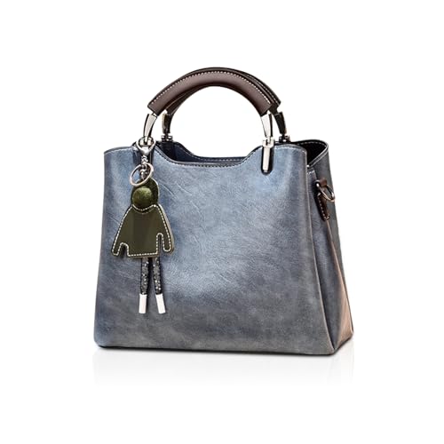 NICOLE & DORIS Handtasche Damen Klein Umhängetasche Crossbody PU Leder Henkeltasche Schultertasche Vintage Mini Tasche Satchel Handtasche mit Anhänger Blau von NICOLE & DORIS