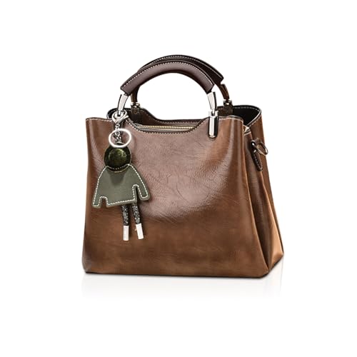 NICOLE & DORIS Handtasche Damen Klein Umhängetasche Crossbody PU Leder Henkeltasche Schultertasche Vintage Mini Tasche Satchel Handtasche mit Anhänger Braun von NICOLE & DORIS