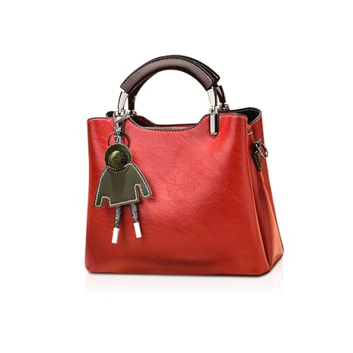 NICOLE & DORIS Handtasche Damen Klein Umhängetasche Crossbody PU Leder Henkeltasche Schultertasche Vintage Mini Tasche Satchel Handtasche mit Anhänger Burgunderrot von NICOLE & DORIS