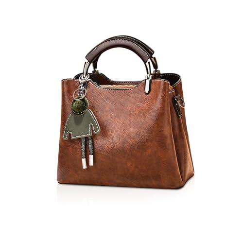 NICOLE & DORIS Handtasche Damen Klein Umhängetasche Crossbody PU Leder Henkeltasche Schultertasche Vintage Mini Tasche Satchel Handtasche mit Anhänger Dunkelgelb von NICOLE & DORIS