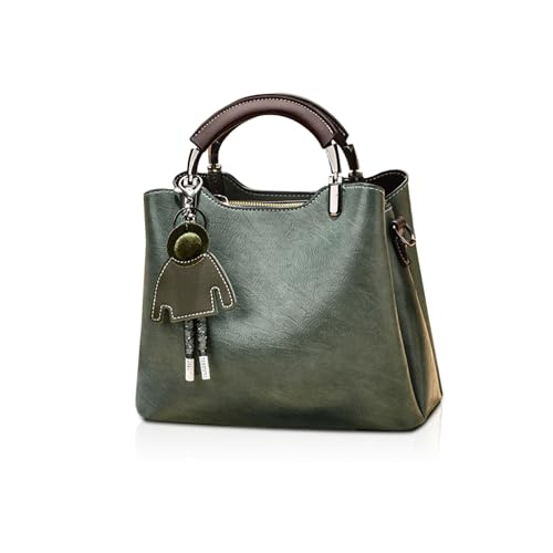 NICOLE & DORIS Handtasche Damen Klein Umhängetasche Crossbody PU Leder Henkeltasche Schultertasche Vintage Mini Tasche Satchel Handtasche mit Anhänger Grün von NICOLE & DORIS