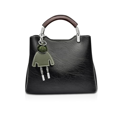 NICOLE & DORIS Handtasche Damen Klein Umhängetasche Crossbody PU Leder Henkeltasche Schultertasche Vintage Mini Tasche Satchel Handtasche mit Anhänger Schwarz von NICOLE & DORIS