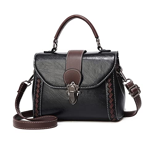 NICOLE & DORIS Handtasche Damen Klein Umhängetasche Retro Schultertaschen PU Leder Henkeltasche Top Griff Taschen Satchel Handtasche Crossbody Messenger Bag Schwarz von NICOLE & DORIS