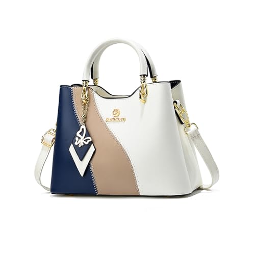 NICOLE & DORIS Handtasche Damen Klein Umhängetasche mit Griff Henkeltasche Mehrfarbige Süß Schultertaschen PU Leder Mädchen Crossbody Bag Kuriertaschen Beige mit Blau von NICOLE & DORIS