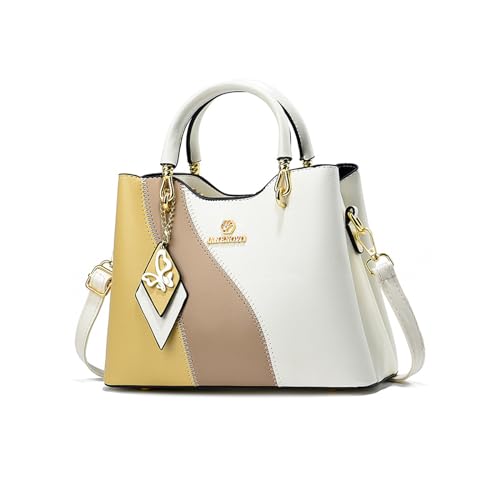 NICOLE & DORIS Handtasche Damen Klein Umhängetasche mit Griff Henkeltasche Mehrfarbige Süß Schultertaschen PU Leder Mädchen Crossbody Bag Kuriertaschen Beige mit Gelb von NICOLE & DORIS