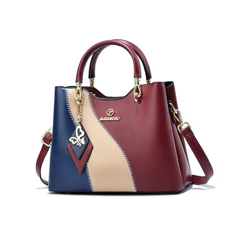 NICOLE & DORIS Handtasche Damen Klein Umhängetasche mit Griff Henkeltasche Mehrfarbige Süß Schultertaschen PU Leder Mädchen Crossbody Bag Kuriertaschen Weinrot von NICOLE & DORIS