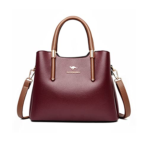 NICOLE & DORIS Handtasche Damen Mittelgroß Frauen Schultertaschen PU Leder Tote Tasche Elegante Henkeltasche Umhängetasche wasserdichte Satchel Handtasche mit Vielen Fächern Burgunderrot von NICOLE & DORIS