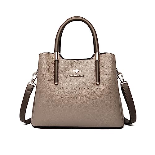 NICOLE & DORIS Handtasche Damen Mittelgroß Frauen Schultertaschen PU Leder Tote Tasche Elegante Henkeltasche Umhängetasche wasserdichte Satchel Handtasche mit Vielen Fächern Khaki von NICOLE & DORIS