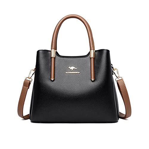 NICOLE & DORIS Handtasche Damen Mittelgroß Frauen Schultertaschen PU Leder Tote Tasche Elegante Henkeltasche Umhängetasche wasserdichte Satchel Handtasche mit Vielen Fächern Schwarz von NICOLE & DORIS