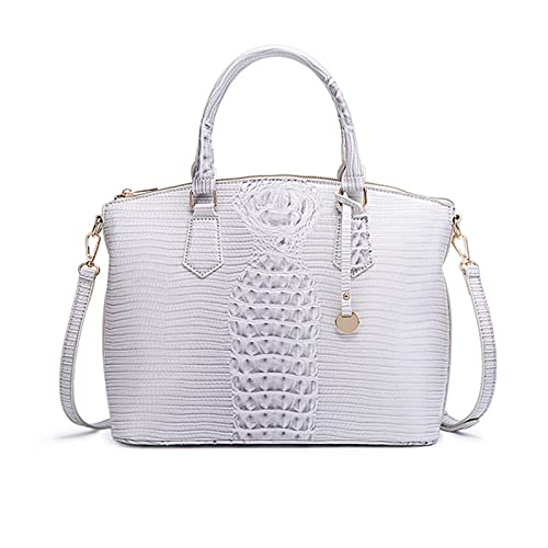 NICOLE & DORIS Handtasche Damen Mittelgroß Kroko Handtaschen Elegante Schultertaschen Lackleder Henkeltasche Umhängetasche Tote Tasche für Büro Shopper Reisen Beige Grau von NICOLE & DORIS