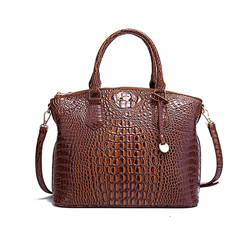 NICOLE & DORIS Handtasche Damen Mittelgroß Kroko Handtaschen Elegante Schultertaschen Lackleder Henkeltasche Umhängetasche Tote Tasche für Büro Shopper Reisen Braun von NICOLE & DORIS