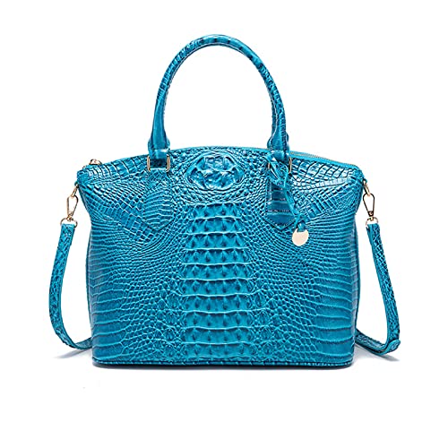 NICOLE & DORIS Handtasche Damen Mittelgroß Kroko Handtaschen Elegante Schultertaschen Lackleder Henkeltasche Umhängetasche Tote Tasche für Büro Shopper Reisen Hellblau von NICOLE & DORIS