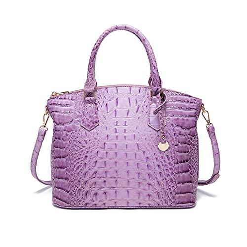 NICOLE & DORIS Handtasche Damen Mittelgroß Kroko Handtaschen Elegante Schultertaschen Lackleder Henkeltasche Umhängetasche Tote Tasche für Büro Shopper Reisen Helles Violett von NICOLE & DORIS