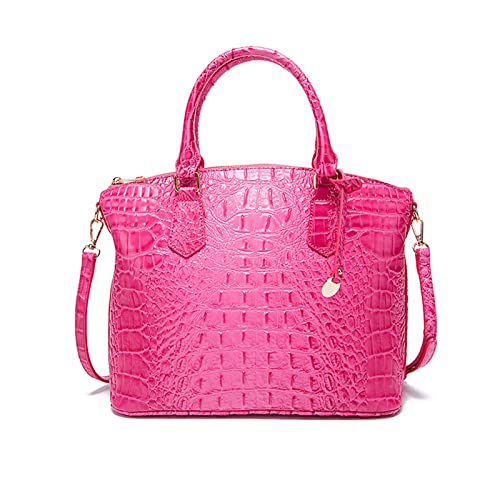 NICOLE & DORIS Handtasche Damen Mittelgroß Kroko Handtaschen Elegante Schultertaschen Lackleder Henkeltasche Umhängetasche Tote Tasche für Büro Shopper Reisen Rosenrot von NICOLE & DORIS