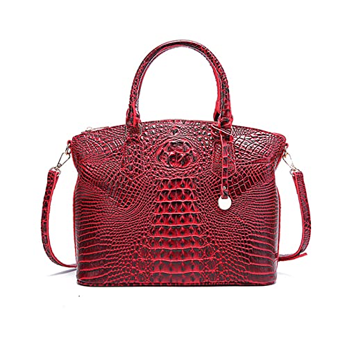 NICOLE & DORIS Handtasche Damen Mittelgroß Kroko Handtaschen Elegante Schultertaschen Lackleder Henkeltasche Umhängetasche Tote Tasche für Büro Shopper Reisen Rot von NICOLE & DORIS