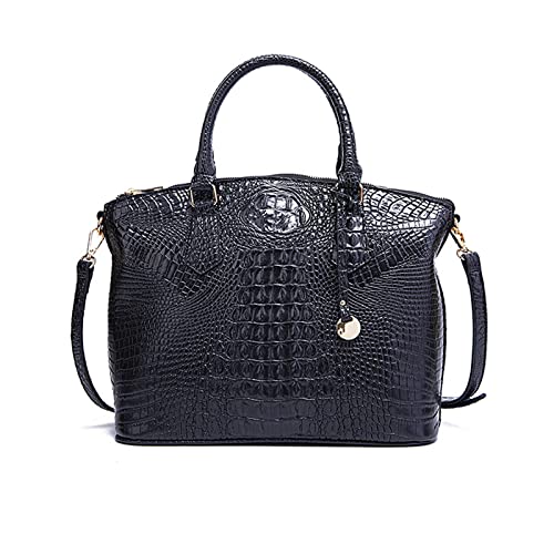 NICOLE & DORIS Handtasche Damen Mittelgroß Kroko Handtaschen Elegante Schultertaschen Lackleder Henkeltasche Umhängetasche Tote Tasche für Büro Shopper Reisen Schwarz von NICOLE & DORIS