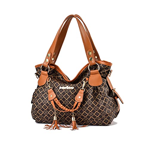 NICOLE & DORIS Handtasche Damen Retro Schultertasche Weiche PU Leder Retro Shopper Tasche Hobo Henkeltasche Groß Umhängetasche Bedruckte Tragetasche für Alltag, Schule,Reise Blume Braun NICOLE & DORIS Handtasche Damen Retro Schultertasche Weiche PU Leder Retro Shopper Tasche Hobo Henkeltasche Groß Umhängetasche Bedruckte Tragetasche für Alltag, Schule,Reise Blume Braun von NICOLE & DORIS