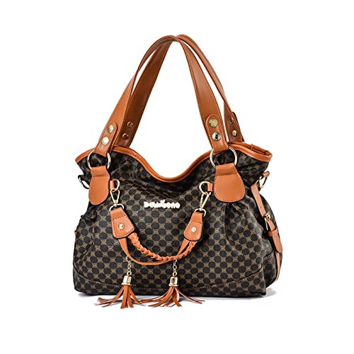 NICOLE & DORIS Handtasche Damen Retro Schultertasche Weiche PU Leder Retro Shopper Tasche Hobo Henkeltasche Groß Umhängetasche Bedruckte Tragetasche für Alltag, Schule,Reise Schmetterling Braun von NICOLE & DORIS