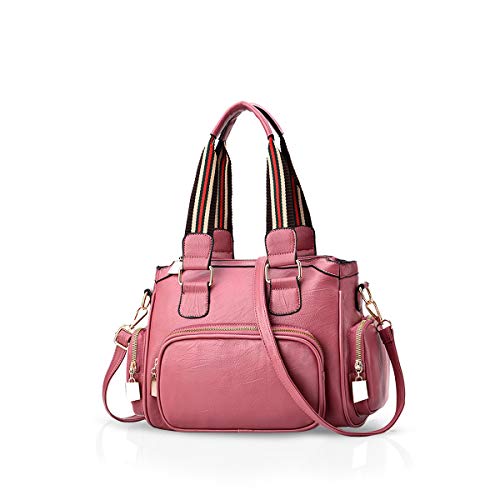 NICOLE & DORIS Handtasche Damen Retro Umhängetasche Weiches Leder PU Schultertasche Satchel Handtasche mit Mehreren Taschen Rosa von NICOLE & DORIS