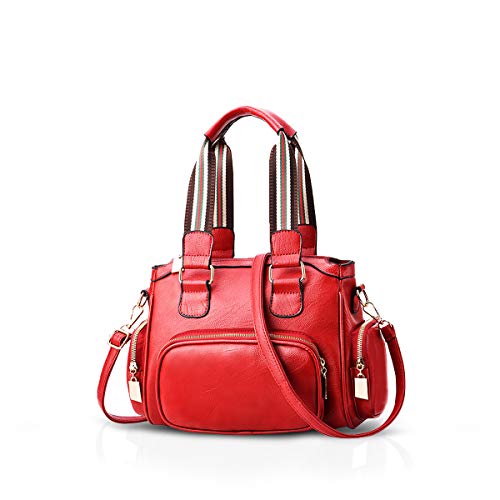 NICOLE & DORIS Handtasche Damen Retro Umhängetasche Weiches Leder PU Schultertasche Satchel Handtasche mit Mehreren Taschen rot von NICOLE & DORIS