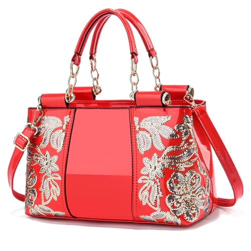 NICOLE&DORIS Handtasche Damen Schultertasche Mode Frauen Umhängetasche Lackleder Handtasche Damen Shopper Taschen Elegant Rot von NICOLE & DORIS
