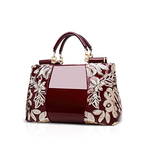 NICOLE&DORIS Handtasche Damen Schultertasche Mode Frauen Umhängetasche Lackleder Handtasche Damen Shopper Taschen Elegant Rotwein von NICOLE & DORIS