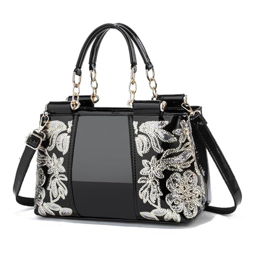 NICOLE&DORIS Handtasche Damen Schultertasche Mode Frauen Umhängetasche Lackleder Handtasche Damen Shopper Taschen Elegant Schwarz NICOLE&DORIS Handtasche Damen Schultertasche Mode Frauen Umhängetasche Lackleder Handtasche Damen Shopper Taschen Elegant Schwarz von NICOLE & DORIS