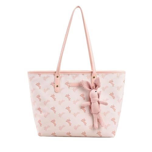 NICOLE & DORIS Handtasche Gross Damen Shopper Schultertasche Bedruckte Tote Handtasche PU Leder Süß Tragetasche für Alltag,Schule,Reise Rosa von NICOLE & DORIS