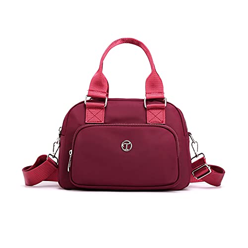 NICOLE & DORIS Handtasche Messenger Bag Damen Casual Schultertasche Nylon Wasserdicht Leichte Umhängetasche Multi-Tasche Handtasche Reise Dunkelrot von NICOLE & DORIS