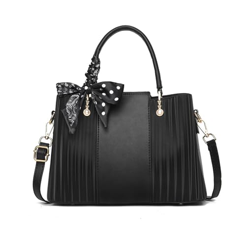 NICOLE & DORIS Handtasche Modern Damen Schultertasche Mittelgroße Elegant Henkeltasche Umhängetasche PU Leder Tragetasche mit Vielen Fächern Schwarz von NICOLE & DORIS