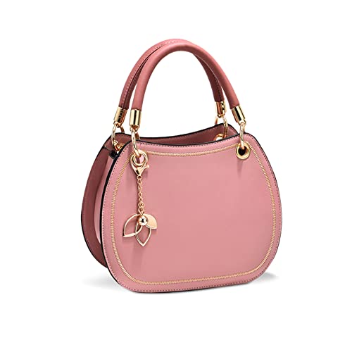 NICOLE & DORIS Handtasche Rund Klein Umhängetasche Damen Satchel Handtasche Mädchen Schultertasche PU Leder Kleiner Tasche mit Griff Niedlich Henkeltasche Crossbody Bag mit Anhänger Rosa von NICOLE & DORIS