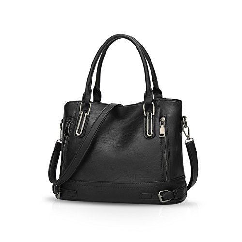 NICOLE & DORIS Handtasche für Damen Schultertasche Henkeltaschen Handtasche Umhängetasche Kunstleder Schwarz von NICOLE & DORIS