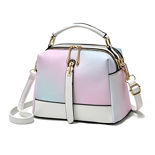 NICOLE & DORIS Handtasche für Damen klein Umhängetasche Modern Schultertaschen PU Leder Mehrfarbige Henkeltasche Mädchen Messenger Bag Satchel Crossbody Bag Handytaschen Weiß von NICOLE & DORIS