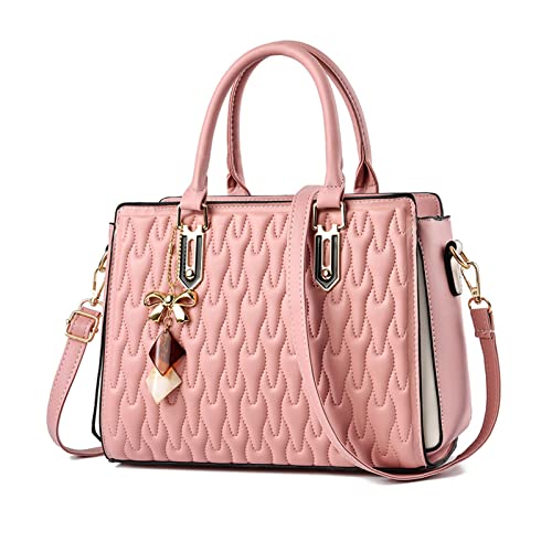 NICOLE & DORIS Handtasche für Frauen Elegante Henkeltasche Damen Mode Schultertaschen PU Leder Umhängetasche Designer Tote Bag Mittelgroß mit Anhänger Rosa von NICOLE & DORIS