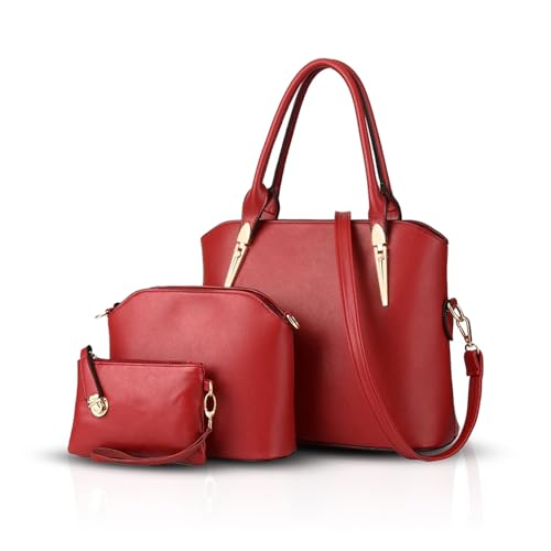 NICOLE & DORIS Handtaschen Damen 3 Stück Handtasche für Damen Totes Taschen Umhängetaschen Schultertaschen Rot von NICOLE & DORIS