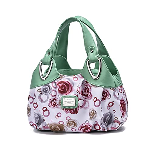 NICOLE & DORIS Handtaschen Damen Designer Tasche Elegante Groß Handtasche Modern Shopper Tote Bag Damentasche mit Blumenmuster Grüner Griff/Rose NICOLE & DORIS Handtaschen Damen Designer Tasche Elegante Groß Handtasche Modern Shopper Tote Bag Damentasche mit Blumenmuster Grüner Griff/Rose von NICOLE & DORIS