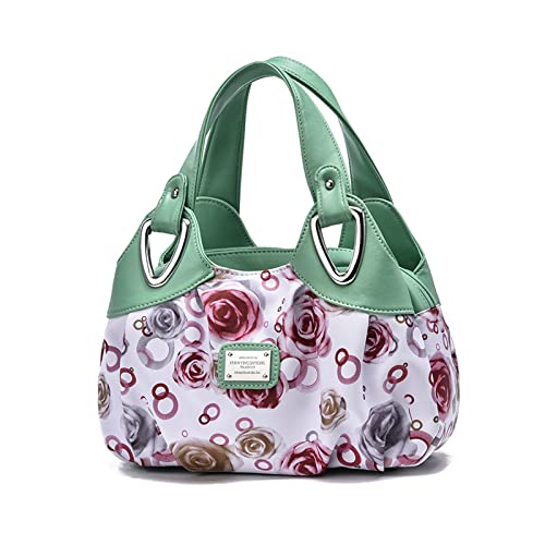 NICOLE & DORIS Handtaschen Damen Designer Tasche Elegante Groß Handtasche Modern Shopper Tote Bag Damentasche mit Blumenmuster Grüner Griff/Rose von NICOLE & DORIS