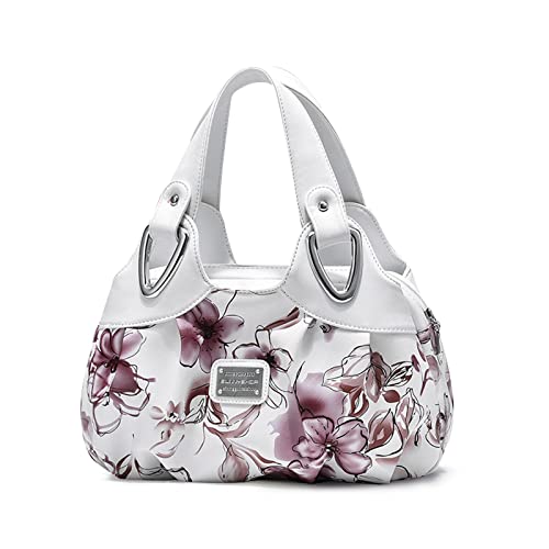 NICOLE & DORIS Handtaschen Damen Designer Tasche Elegante Groß Handtasche Modern Shopper Tote Bag Damentasche mit Blumenmuster Schwarzer Griff/grüne Blume Weißer Griff/rosa Blume von NICOLE & DORIS