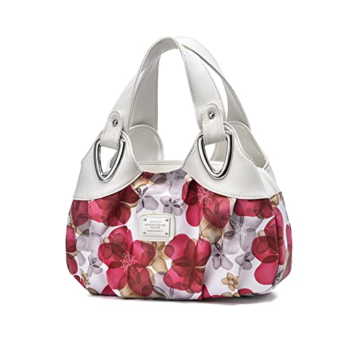 NICOLE & DORIS Handtaschen Damen Designer Tasche Elegante Groß Handtasche Modern Shopper Tote Bag Damentasche mit Blumenmuster Weißer Griff/Distel von NICOLE & DORIS