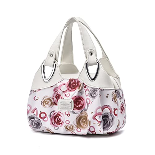 NICOLE & DORIS Handtaschen Damen Designer Tasche Elegante Groß Handtasche Modern Shopper Tote Bag Damentasche mit Blumenmuster Weißer Griff/Rote Rose NICOLE & DORIS Handtaschen Damen Designer Tasche Elegante Groß Handtasche Modern Shopper Tote Bag Damentasche mit Blumenmuster Weißer Griff/Rote Rose von NICOLE & DORIS