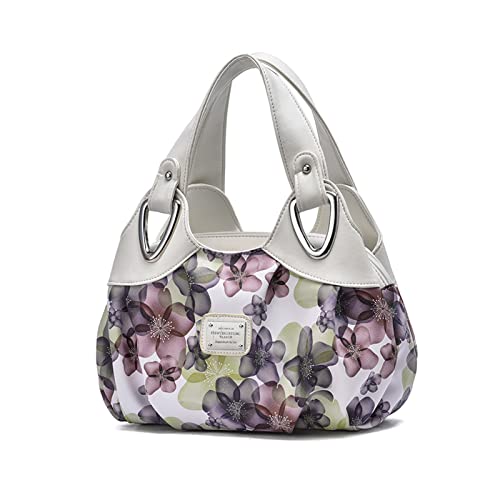 NICOLE & DORIS Handtaschen Damen Designer Tasche Elegante Groß Handtasche Modern Shopper Tote Bag Damentasche mit BlumenmusterWeißer Griff/grüne Blume von NICOLE & DORIS