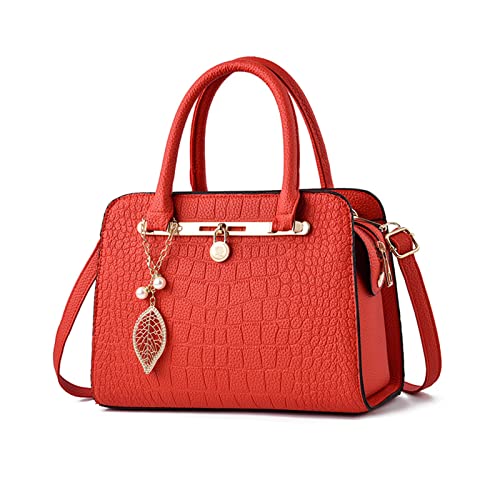 NICOLE & DORIS Handtaschen Damen Elegant Mittelgroß Frauen Umhängetasche Kroko Henkeltasche PU Leder Schultertaschen Crossbody Bag mit Anhänger Burgunderrot von NICOLE & DORIS