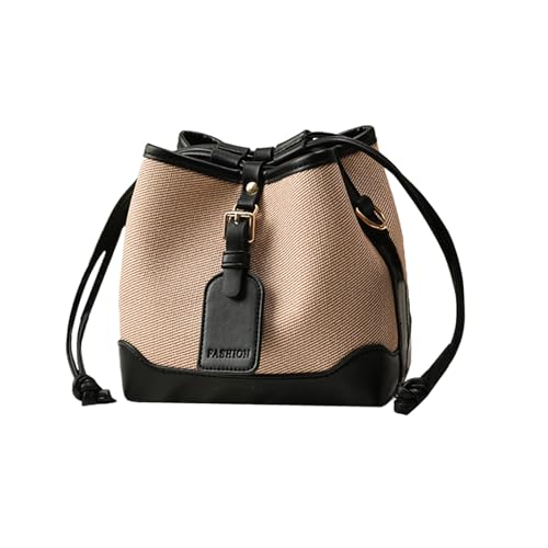 NICOLE & DORIS Handtaschen Damen Klein Elegant Eimertasche Umhängetasche Mini Henkeltasche PU Leder Schultertaschen Mode Beuteltasche mit 2 Schulterriemen Beige von NICOLE & DORIS
