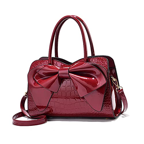 NICOLE & DORIS Handtaschen Damen Kleine Henkeltasche Frau Mode Tasche Designer Umhängetasche Mädchen Schultertasche Lackleder Handtasche Abendtasche Rotwein von NICOLE & DORIS