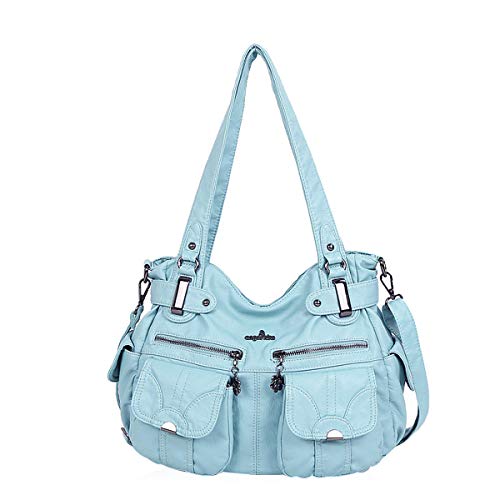 NICOLE & DORIS Handtaschen Damen Lederimitat Umhängetasche Designer Shopper Hobo Taschen Groß Tasche Hellblau von NICOLE & DORIS