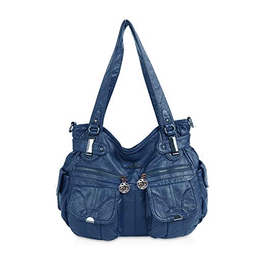 NICOLE & DORIS Handtaschen Damen Lederimitat Umhängetasche Designer Shopper Hobo Taschen Groß Tasche Navy blau von NICOLE & DORIS