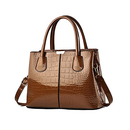 NICOLE & DORIS Handtaschen Damen Mode Krokoprägung Henkeltasche Lackleder Handtasche Shopper Umhängetaschen Damentasche mit Reißverschluss Khaki von NICOLE & DORIS