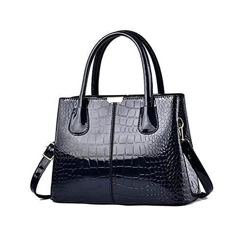 NICOLE & DORIS Handtaschen Damen Mode Krokoprägung Henkeltasche Lackleder Handtasche Shopper Umhängetaschen Damentasche mit Reißverschluss Navy Blau von NICOLE & DORIS