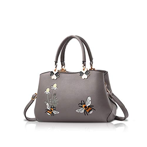 NICOLE&DORIS Handtaschen Damen Mode Schultertasche Geldbörse Retro Umhängetasche Frau Tote Stickerei Graue Biene 2 NICOLE&DORIS Handtaschen Damen Mode Schultertasche Geldbörse Retro Umhängetasche Frau Tote Stickerei Graue Biene 2 von NICOLE & DORIS